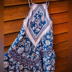 American Eagle Boho Blue and Pink Floral Dress (size small)